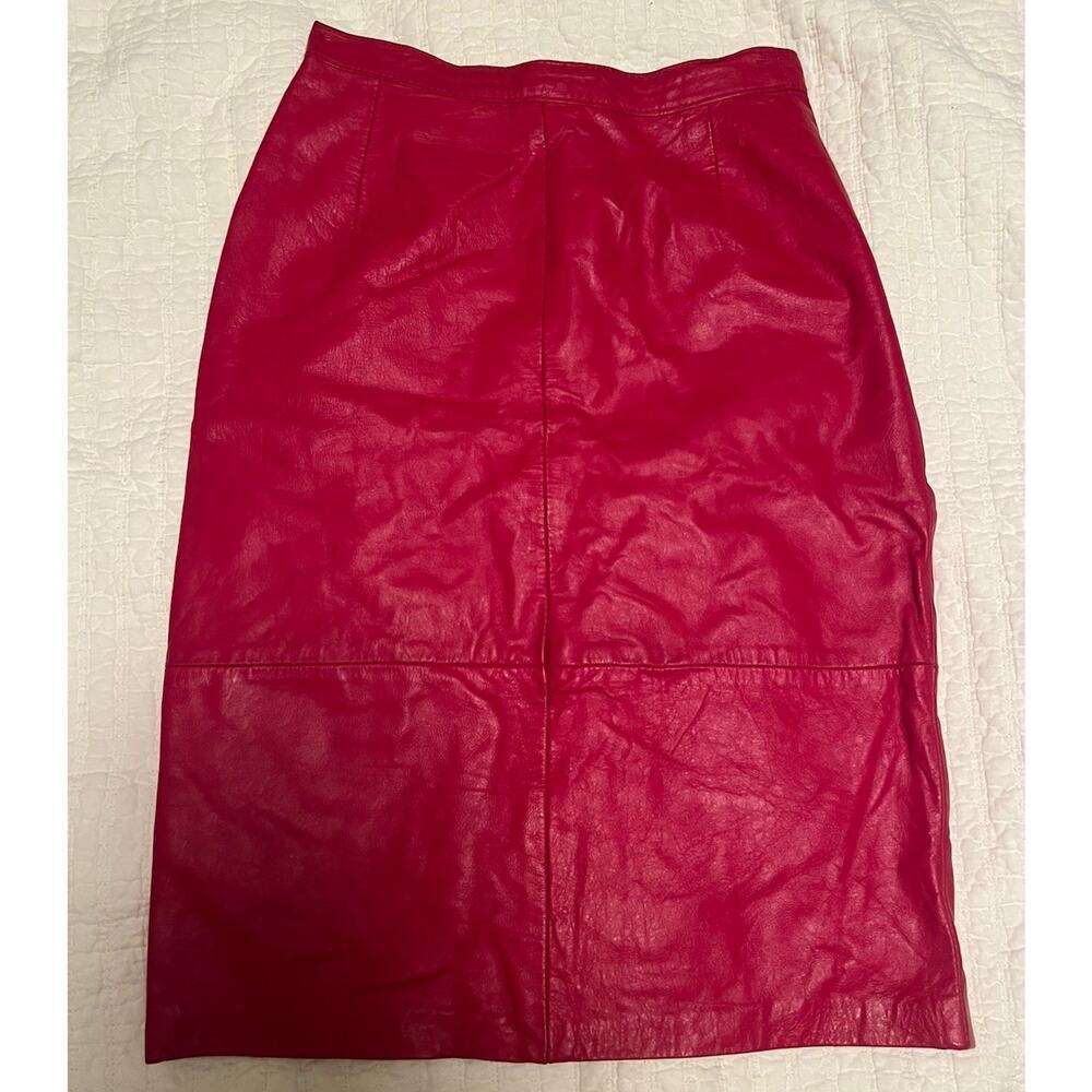 Vintage 90s Jonathan Paris Red Genuine Leather Pencil Skirt Womens 5/6 Argentina